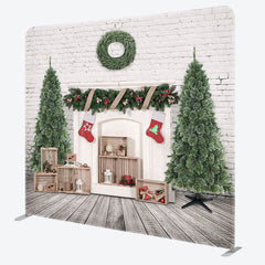 Lofaris White Brick Wall Fireplace Xmas Pillow Case Backdrop