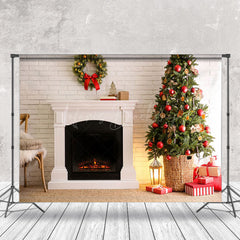 Lofaris White Brick Wall Garland Decoration Christmas Backdrop