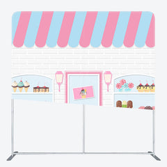 Lofaris White Bricks Candyland Shop Christmas Party Backdrop