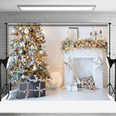 Lofaris White Bricks Fireplace Xmas Tree Christmas Backdrop