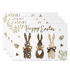 Lofaris White Brown Bunny Plant Easter Set Of 4 Placemats