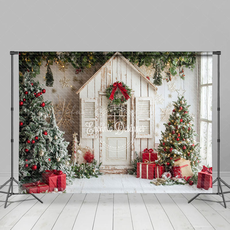 Lofaris White Cabin Christmas Tree Holiday Vibe Backdrop