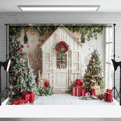 Lofaris White Cabin Christmas Tree Holiday Vibe Backdrop