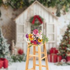 Lofaris White Cabin Christmas Tree Holiday Vibe Backdrop