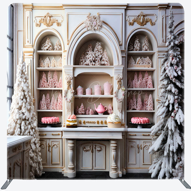 Lofaris White Cabinet Tree Dessert Christmas Square Backdrop