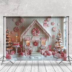 Lofaris White Candy Canes House Snowy Christmas Backdrop