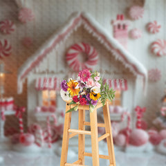 Lofaris White Candy Canes House Snowy Christmas Backdrop