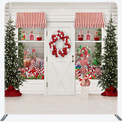 Lofaris White Christmas Candy Store Tension Fabric Backdrop