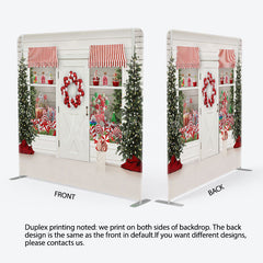 Lofaris White Christmas Candy Store Tension Fabric Backdrop