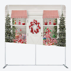 Lofaris White Christmas Candy Store Tension Fabric Backdrop