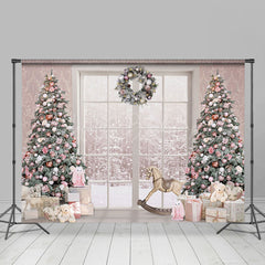 Lofaris White Christmas House Window Scene Room Set Backdrop