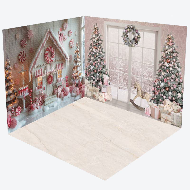 Lofaris White Christmas House Window Scene Room Set Backdrop