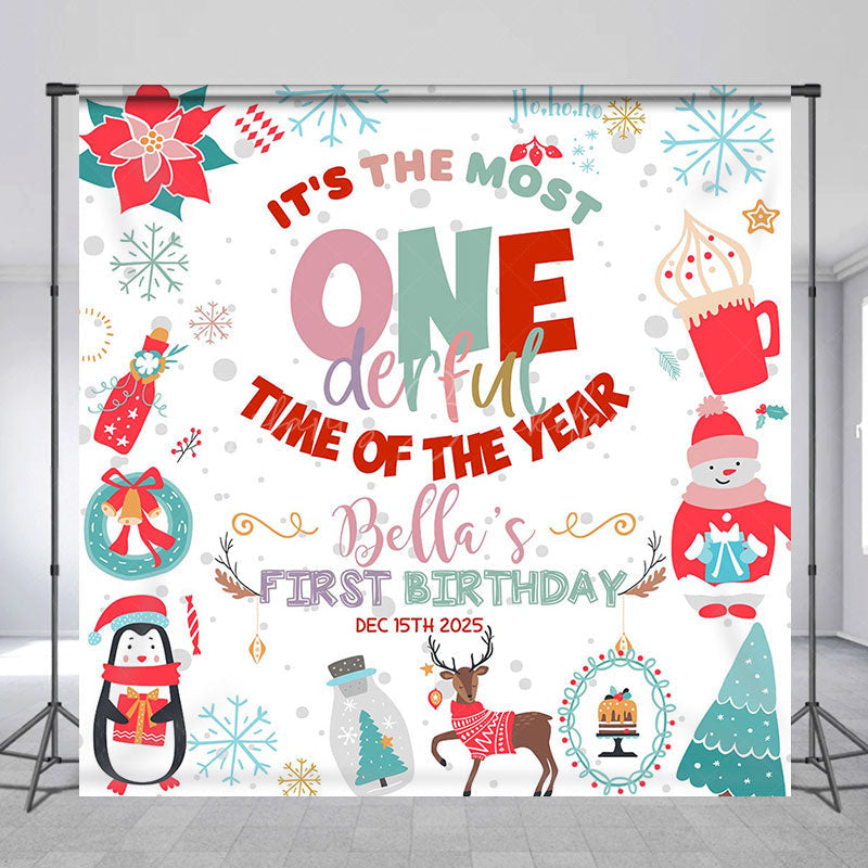 Lofaris White Christmas Onederful Custom Birthday Backdrop