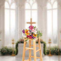 Lofaris White Church Cross Greenery Floral Wedding Backdrop