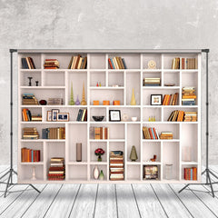 Lofaris White Clean Cabinet Photos Books Candle Backdrop