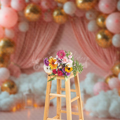 Lofaris White Cloud Pink Balloon Curtain Cake Smash Backdrop