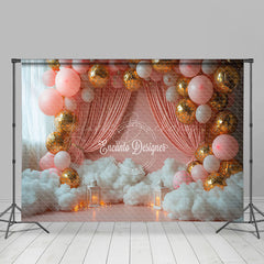 Lofaris White Cloud Pink Balloon Curtain Cake Smash Backdrop