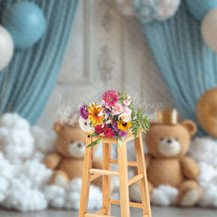 Lofaris White Cotton Cloud Balloons Bear Cake Smash Backdrop