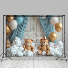 Lofaris White Cotton Cloud Balloons Bear Cake Smash Backdrop