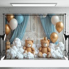 Lofaris White Cotton Cloud Balloons Bear Cake Smash Backdrop