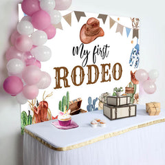 Lofaris White Cowboy My First Rodeo Birthday Backdrop