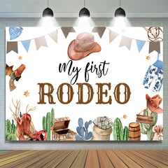 Lofaris White Cowboy My First Rodeo Birthday Backdrop