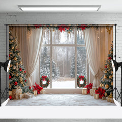 Lofaris White Curtain Christmas Trees Window Scene Backdrop