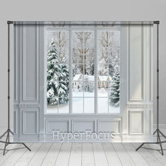 Lofaris White Curtain Window Snowy Winter Room Set Backdrop