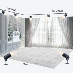 Lofaris White Curtain Window Snowy Winter Room Set Backdrop