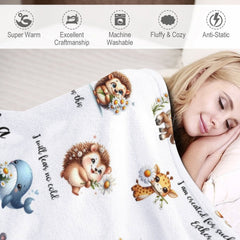 Lofaris White Cute Floral Animals Pattern Text Baby Blanket