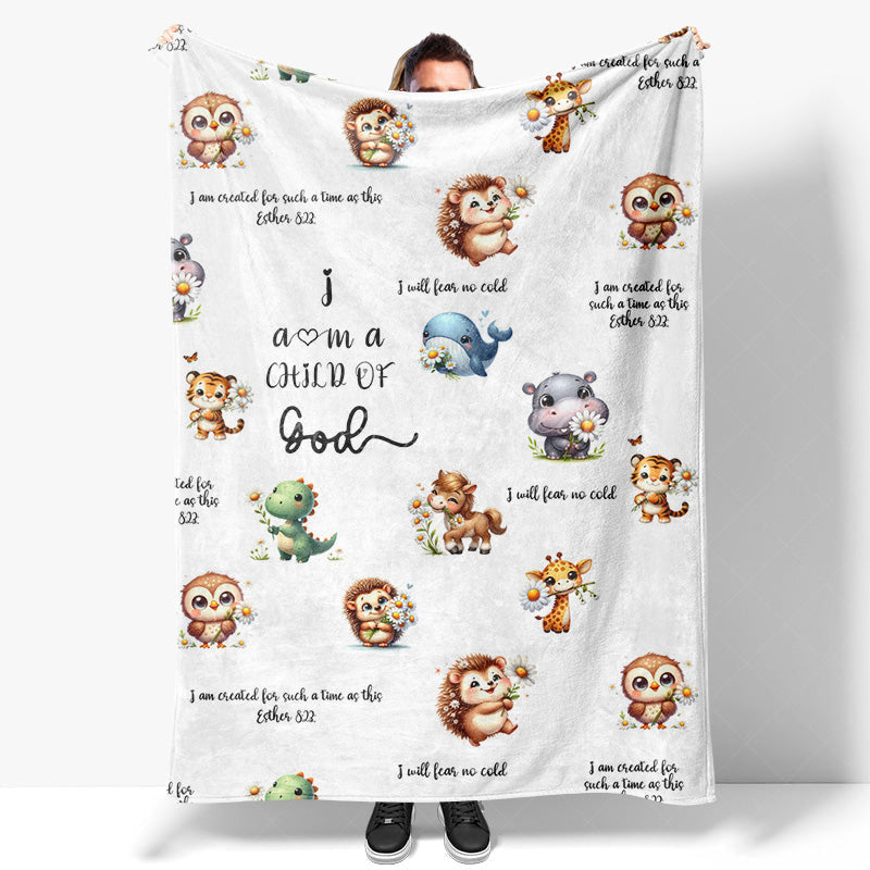 Lofaris White Cute Floral Animals Pattern Text Baby Blanket