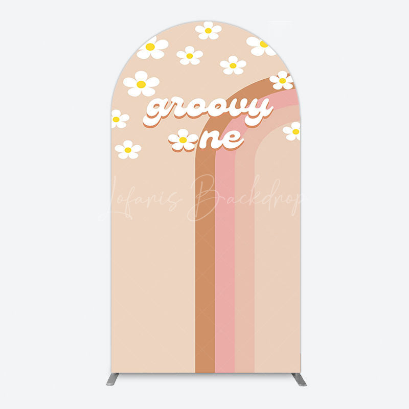 Lofaris White Daisy Floral Rainbow Groovy One Arch Backdrop