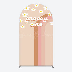 Lofaris White Daisy Floral Rainbow Groovy One Arch Backdrop