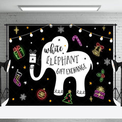 Lofaris White Elephant Gift Exchange Black Christmas Backdrop