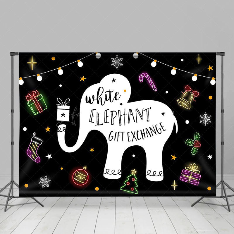 Lofaris White Elephant Gift Exchange Black Christmas Backdrop