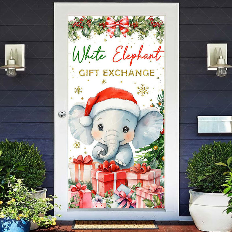 Lofaris White Elephant Gift Exchange Christmas Door Cover