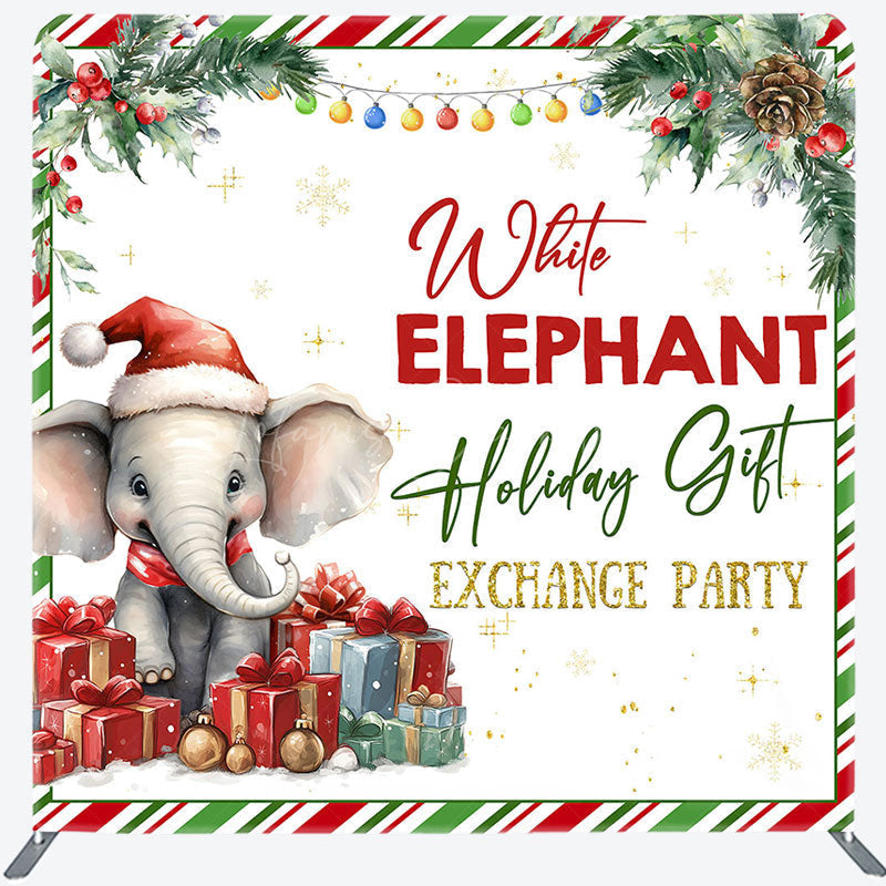 Lofaris White Elephant Gift Exchange Tension Fabric Backdrop