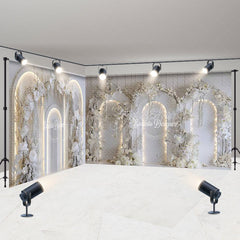 Lofaris White Fine Art Floral Arch Wedding Room Set Backdrop