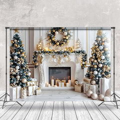 Lofaris White Fireplace Candles Silver Garland Xmas Backdrop