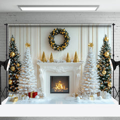 Lofaris White Fireplace Tree Indoor Christmas Photo Backdrop