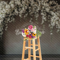 Lofaris White Floral Arch Grey Wall Wedding Photo Backdrop