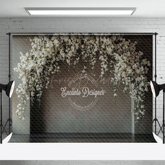 Lofaris White Floral Arch Grey Wall Wedding Photo Backdrop