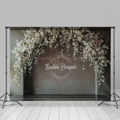 Lofaris White Floral Arch Grey Wall Wedding Photo Backdrop