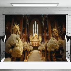 Lofaris White Floral Church Architecture Wedding Backdrop