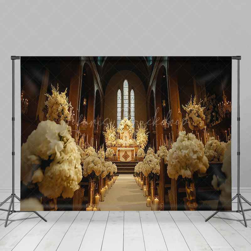 Lofaris White Floral Church Architecture Wedding Backdrop