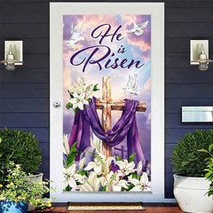 Lofaris White Floral He Is Risen Cross Easter Door Cover