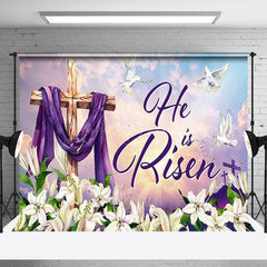 Lofaris White Floral He Is Risen Pigeon Cross Easter Backdrop