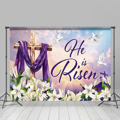 Lofaris White Floral He Is Risen Pigeon Cross Easter Backdrop