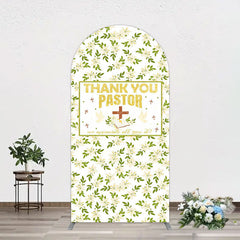 Lofaris White Floral Leaves Thank You Pastor Arch Backdrop