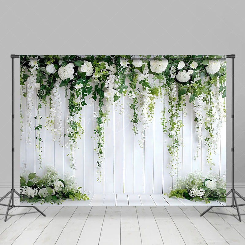 Lofaris White Flower Green Plant Decorative Wall Backdrop